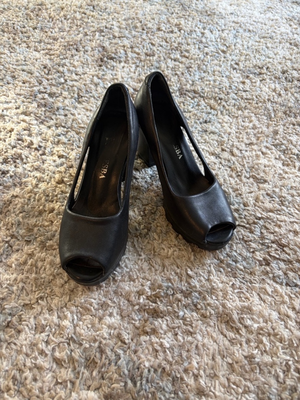 Black Peep-Toe Block Heel Pumps